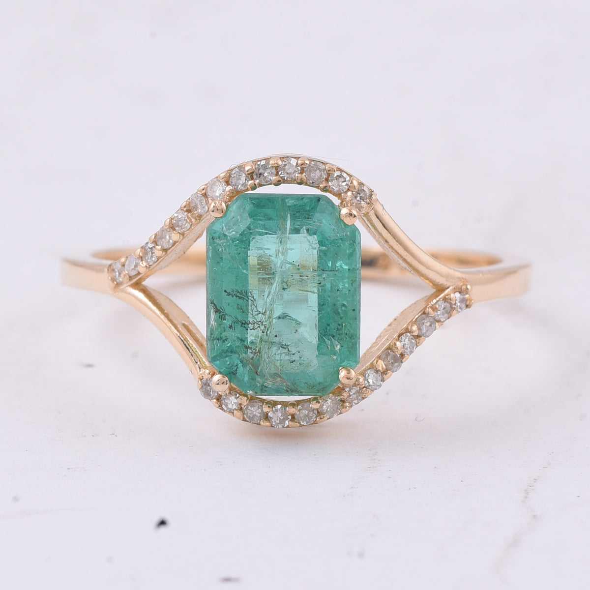 1.66 Ct Octagon Step Cut Natural Emerald 14K Gold Ring