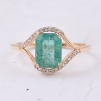 1.66 Ct Octagon Step Cut Natural Emerald 14K Gold Ring