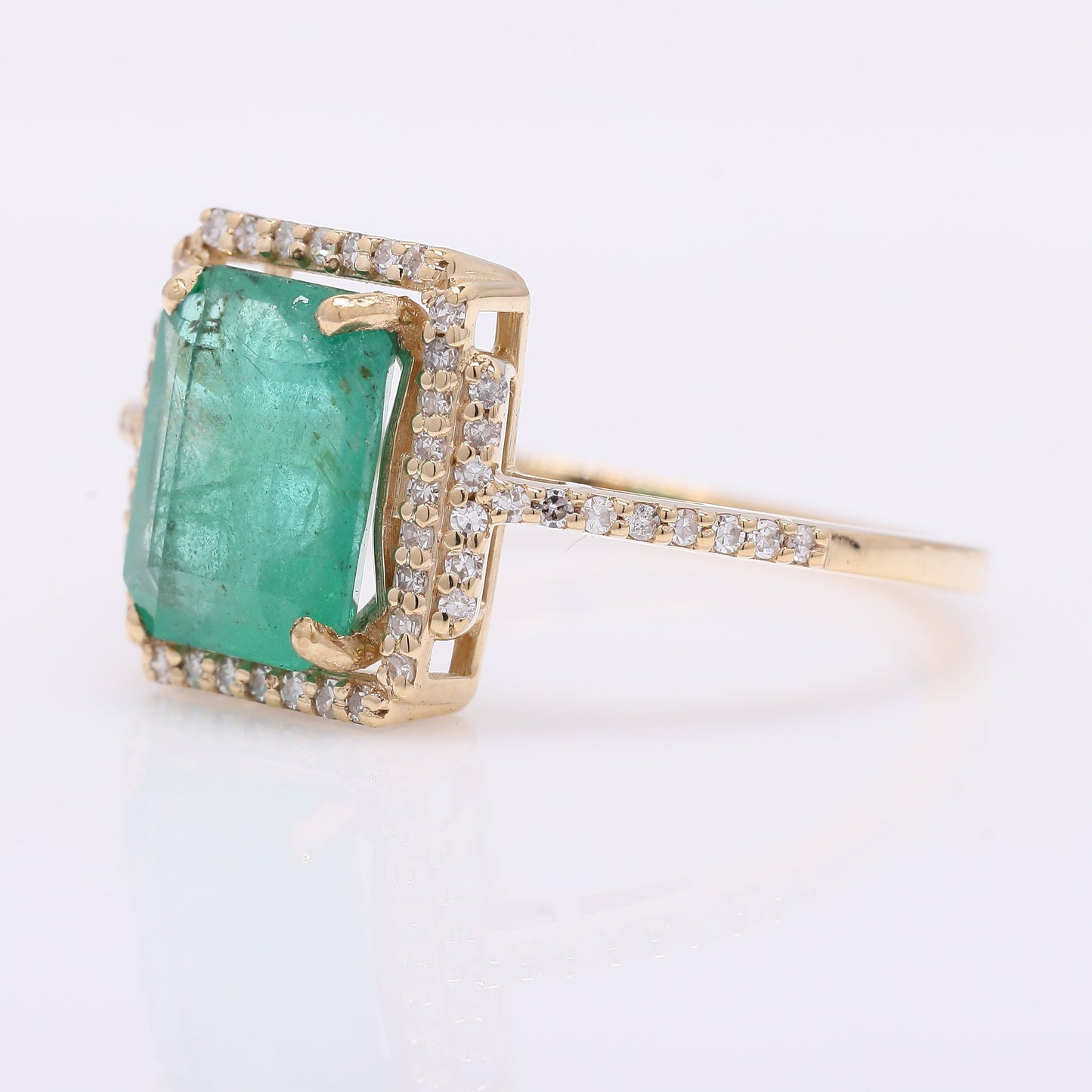 2.25 Ct Octagon Step Cut Natural Emerald 14K Gold Ring