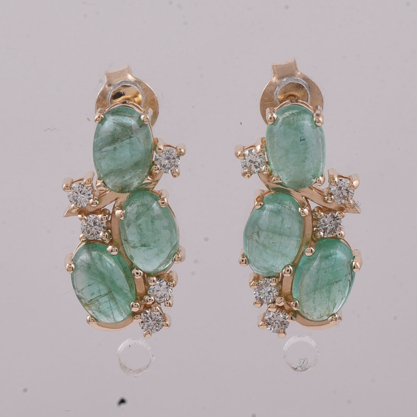 3.07 Ct Oval Cabochon Cut Natural Emerald 14K Gold Earrings