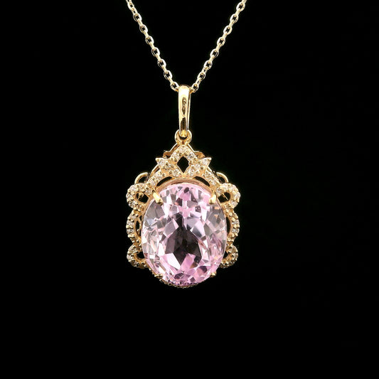 7.87 Ct Oval Kunzite 14K Gold Pendant