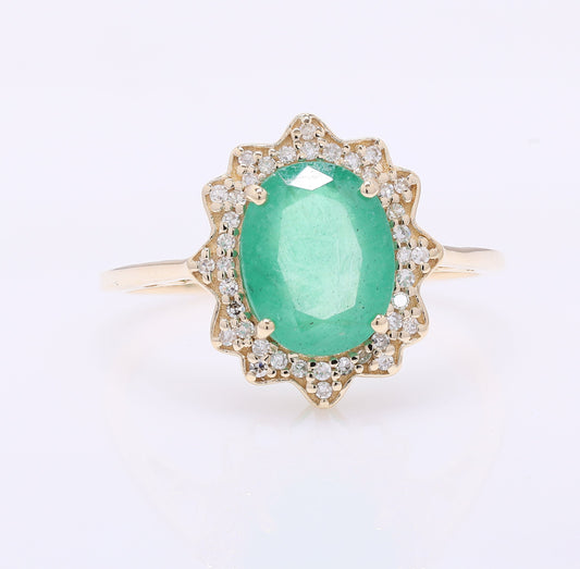 2.36 Ct Oval Mixed Cut Natural Emerald 14K Gold Ring