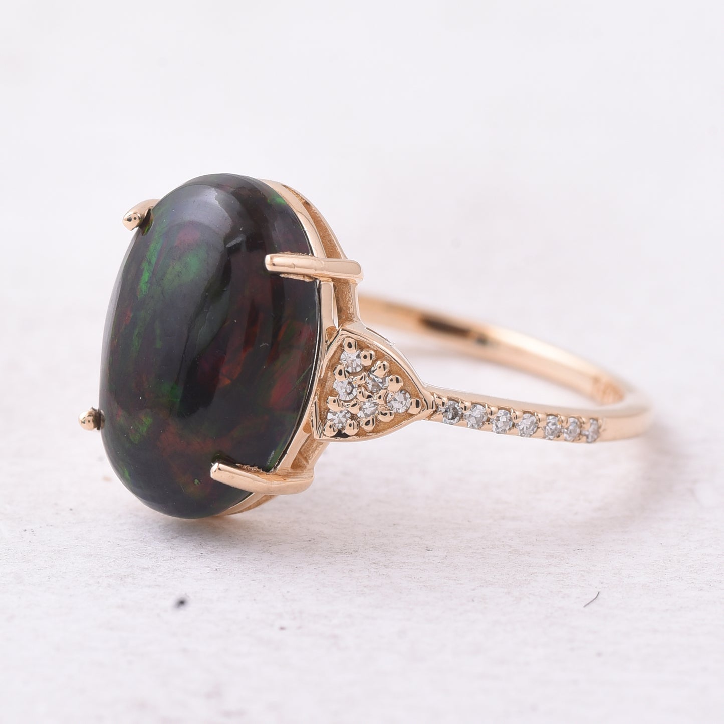 2.42 Ct Oval Cabochon Cut Natural Black Opal 14K Gold Ring