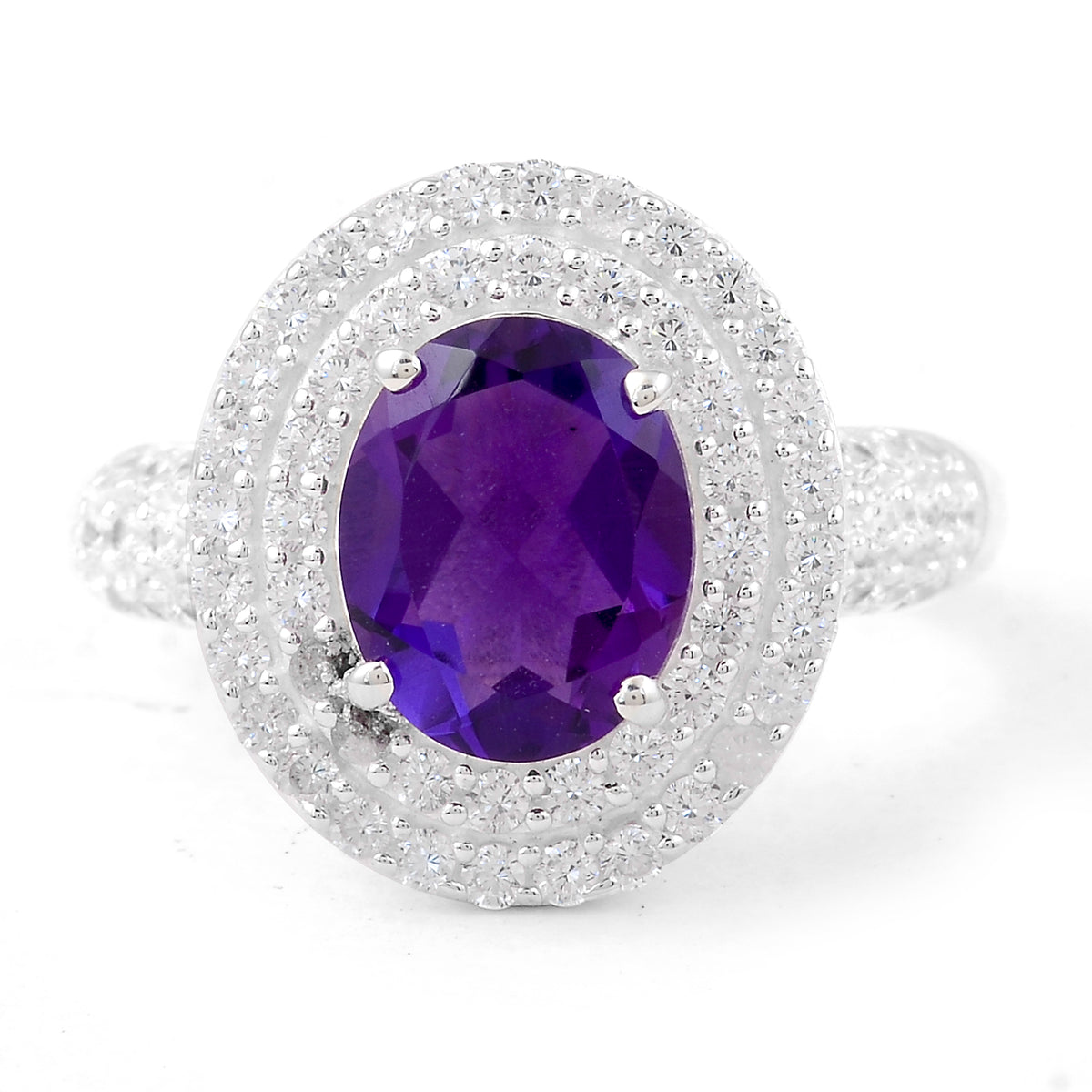 4.54 Ct Oval Created Amethyst, Cubic Zirconia 925 Sterling Silver Ring