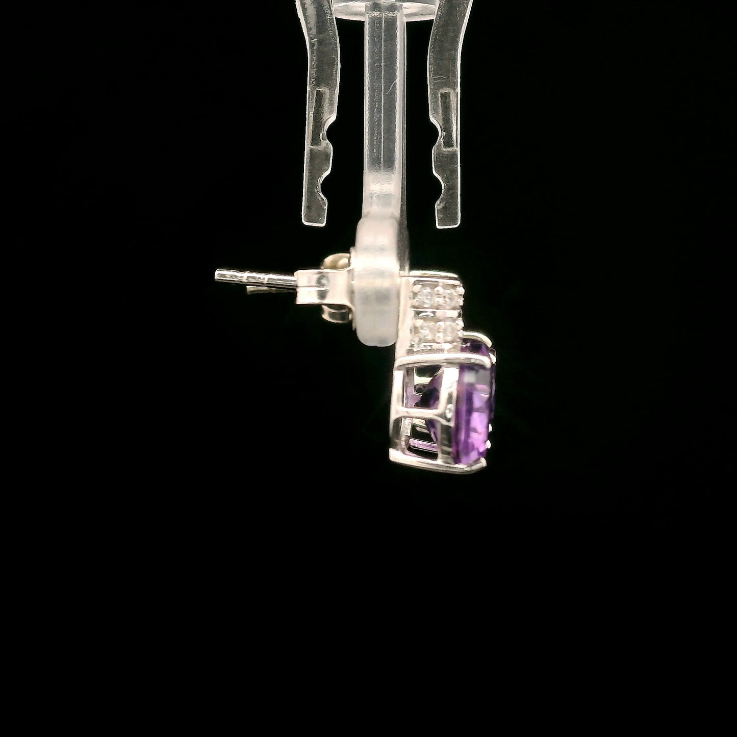 4.51 Ct Oval Amethyst, White Zircon 925 Sterling Silver Earrings