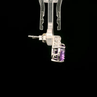4.51 Ct Oval Amethyst, White Zircon 925 Sterling Silver Earrings
