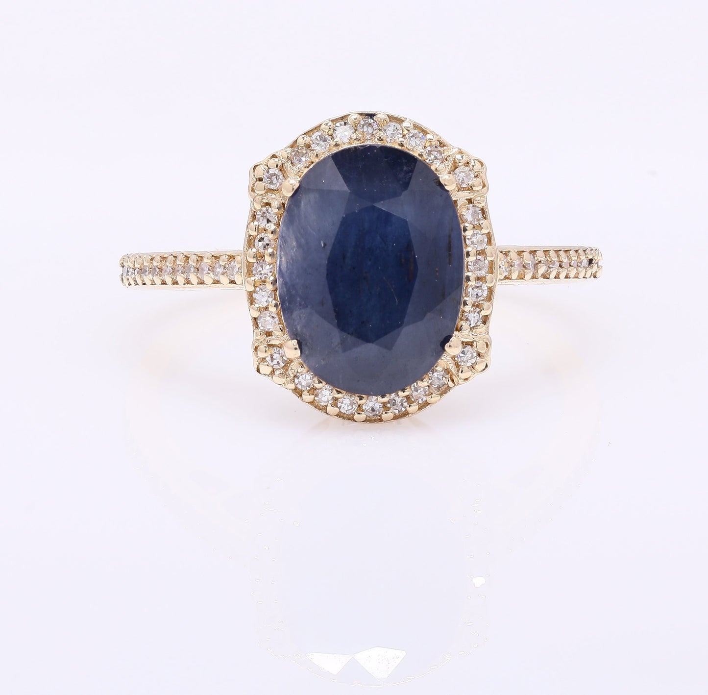 3.83 Ct Oval Mixed Cut Natural Sapphire 14K Gold Ring