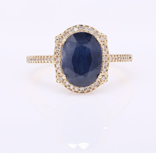 3.83 Ct Oval Mixed Cut Natural Sapphire 14K Gold Ring