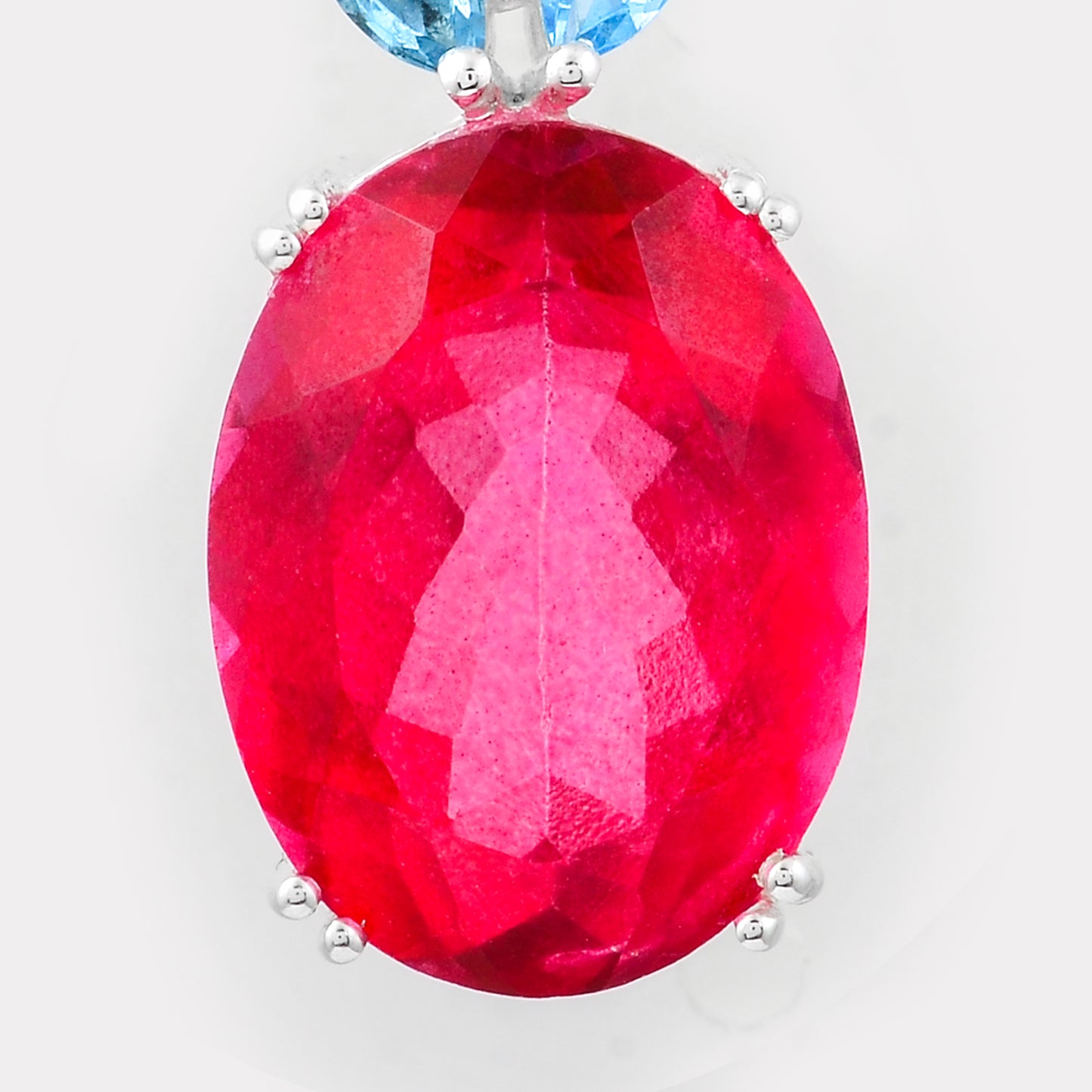 12.64 Ct Oval Pink Topaz, Swiss Blue Topaz, 925 Sterling Silver Pendant