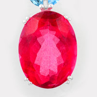 12.64 Ct Oval Pink Topaz, Swiss Blue Topaz, 925 Sterling Silver Pendant