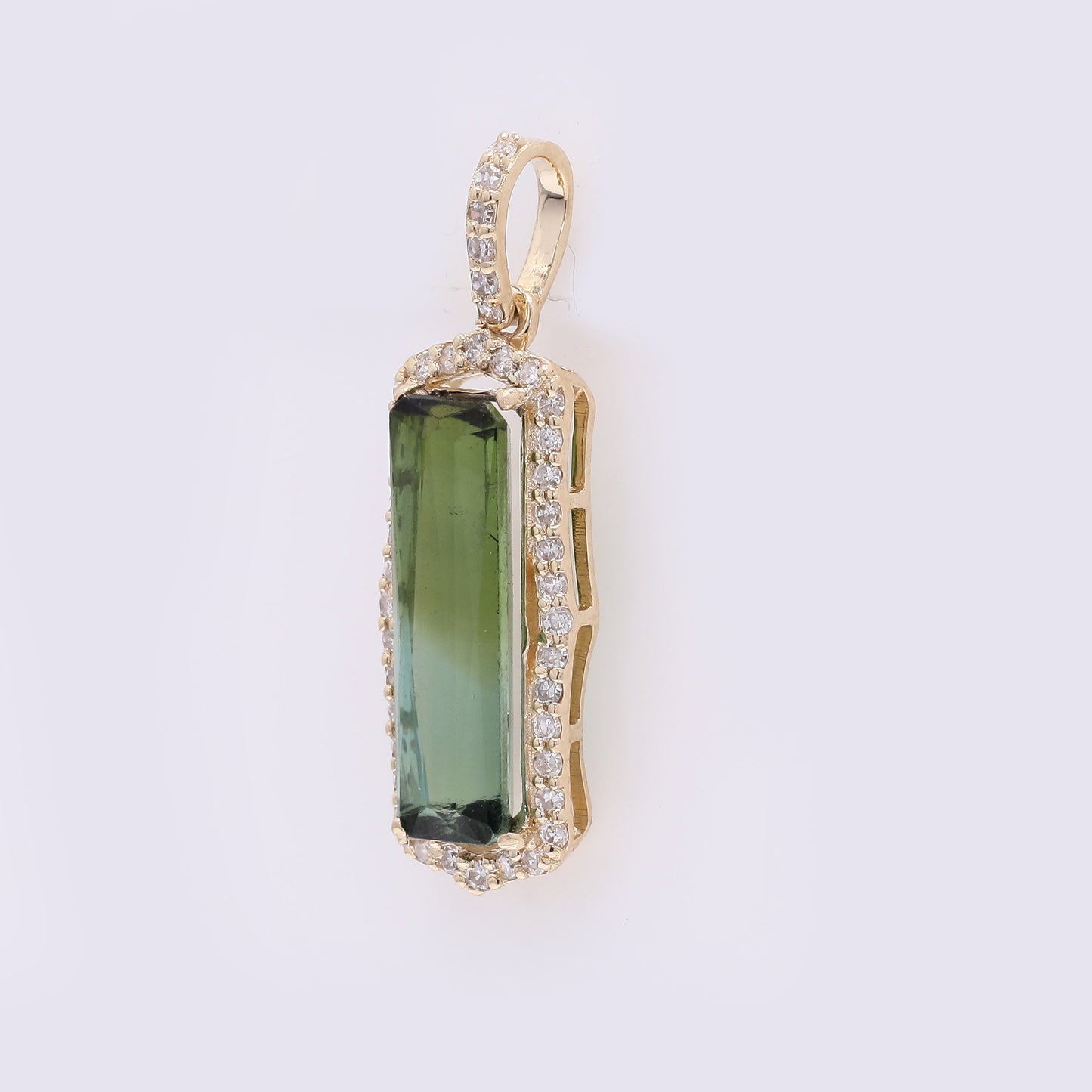 1.64 Ct Rectangle Mixed Cut Natural Tourmaline 14K Gold Pendant