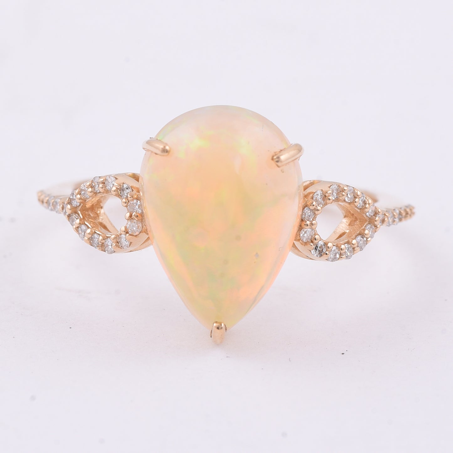 2.83 Ct Pear Cabochon Natural Opal 14K Gold Ring