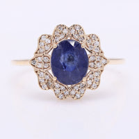 2.35 Ct Oval Mixed Cut Natural Sapphire 14K Gold Ring