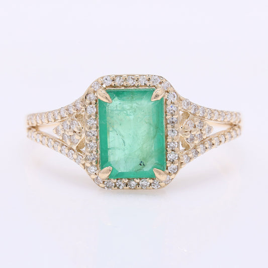 1.50 Ct Octagon Step Cut Natural Emerald 14K Gold Ring