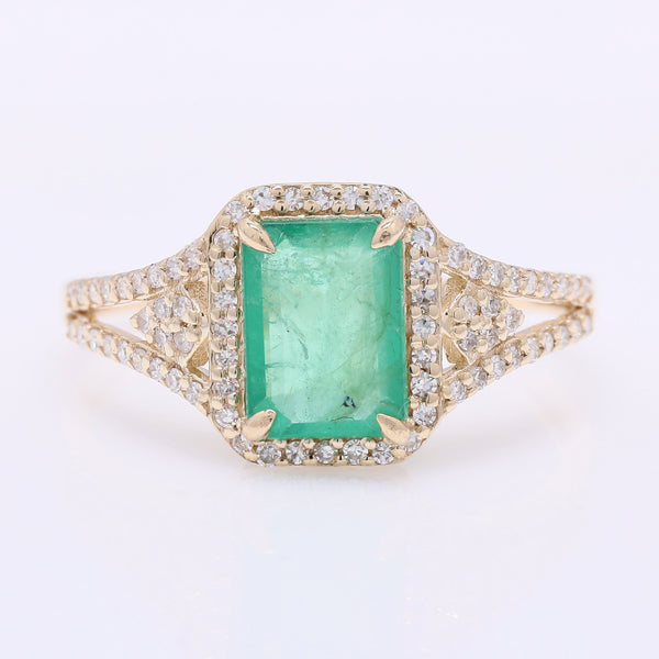 1.50 Ct Octagon Step Cut Natural Emerald 14K Gold Ring