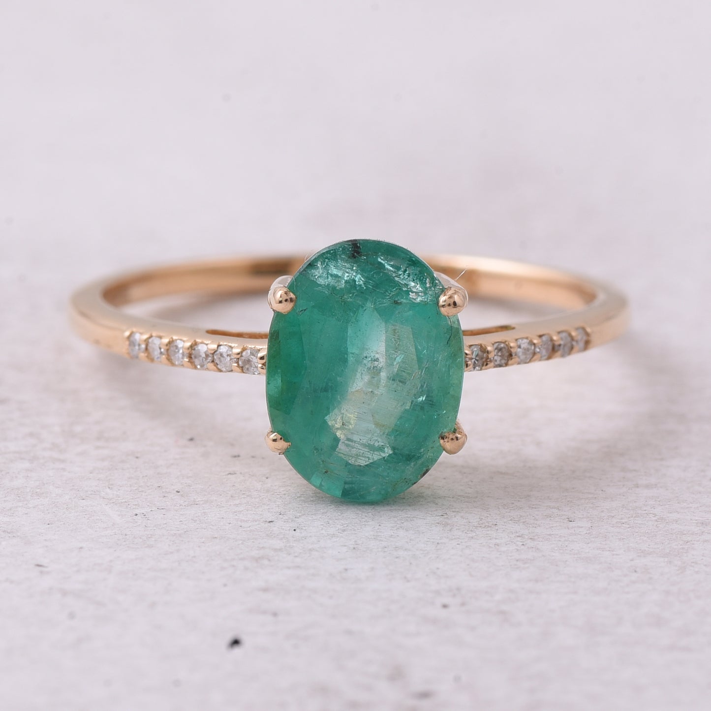 1.69 Ct Oval Natural Emerald 14K Gold Ring