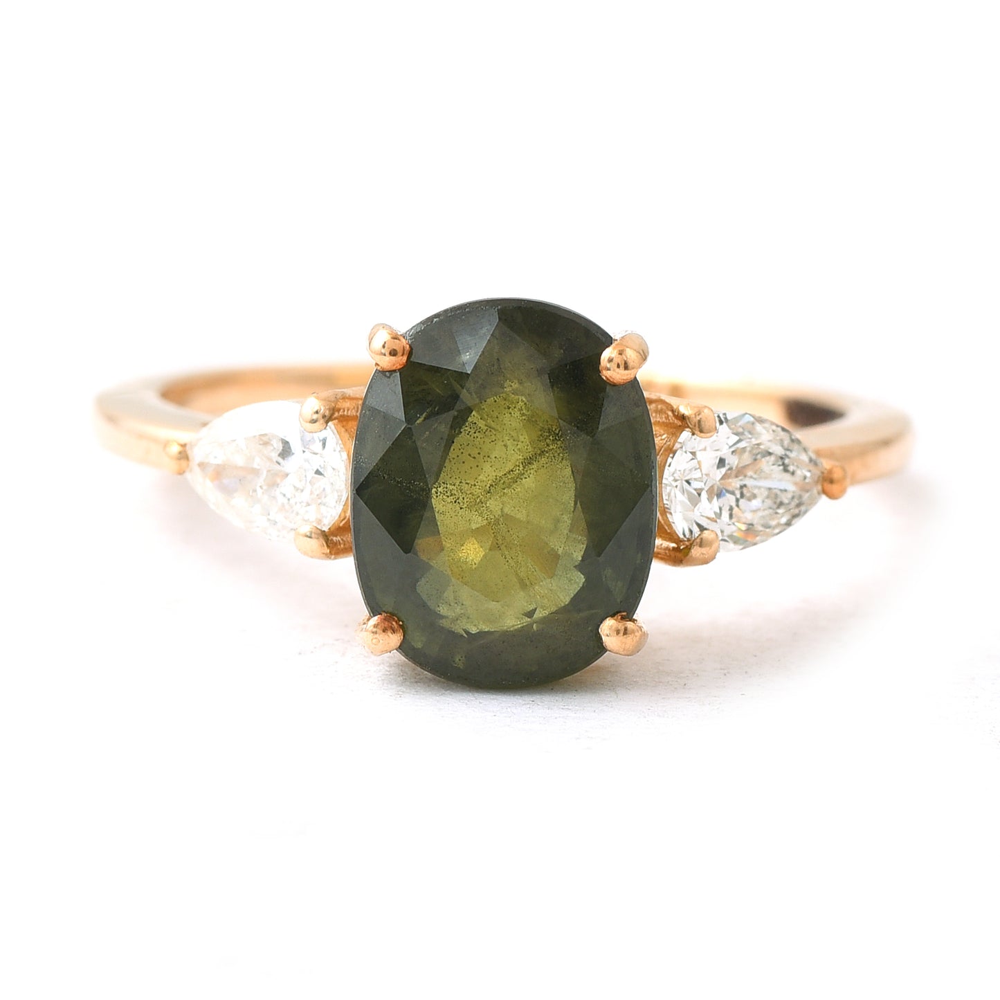 3.88 Ct Cushion Green Sapphire 14K Gold Ring