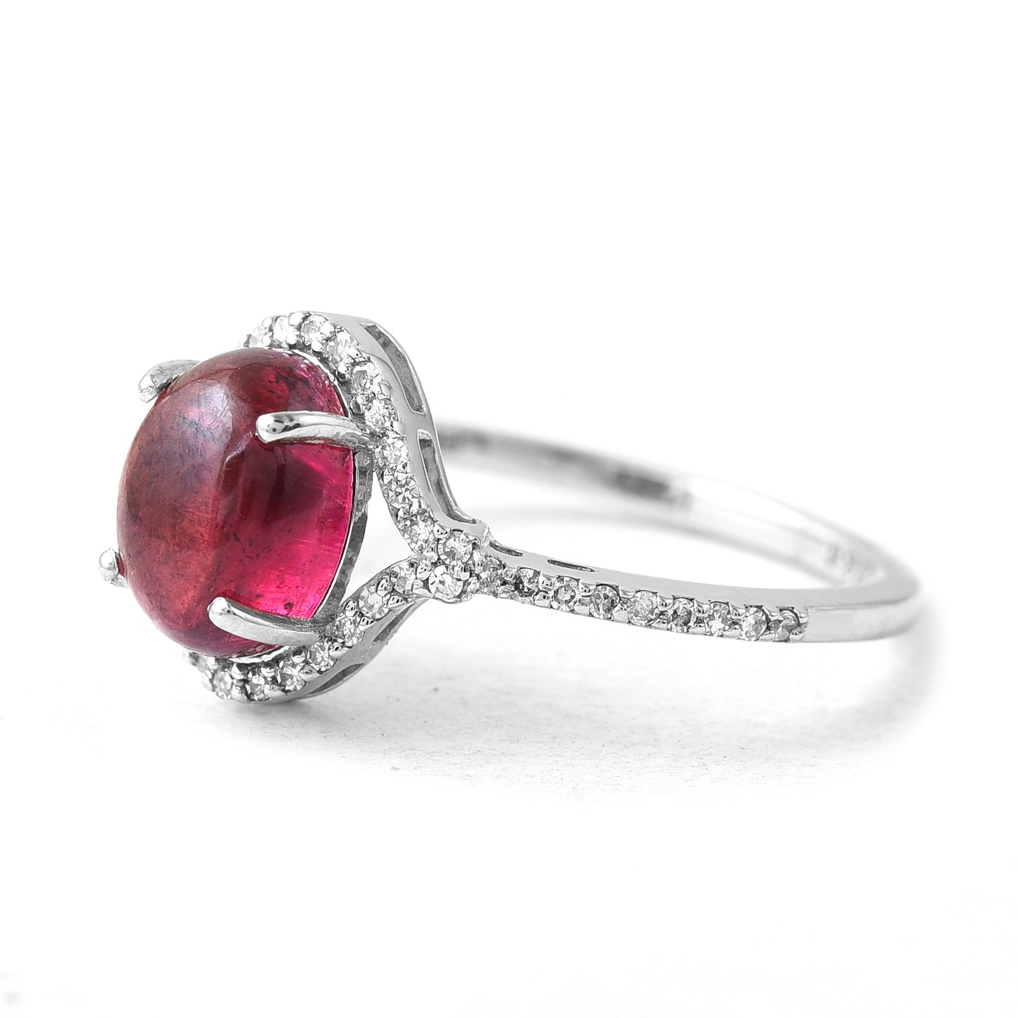 3.06 Ct Oval Cabochon Cut Natural Pink Tourmaline 950 Platinum Ring