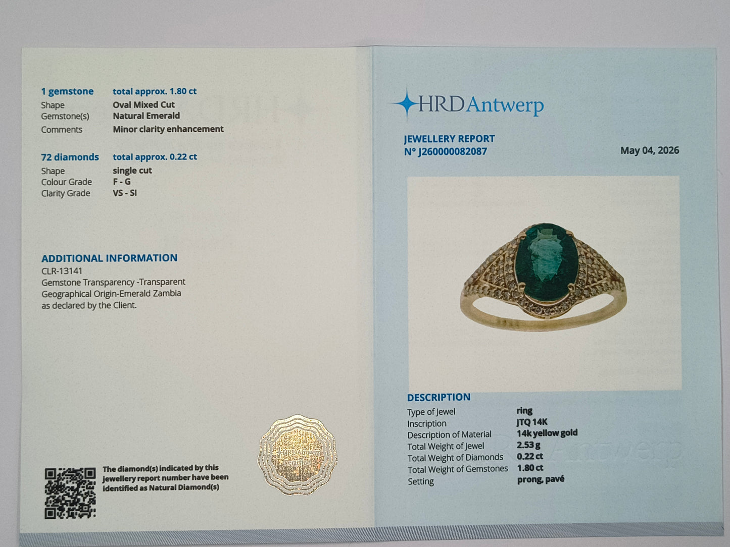 2.02 Ct Oval Mixed Cut Natural Emerald 14K Gold Ring