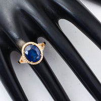 2.73 Ct Oval Mixed Cut Natural Sapphire 14K Gold Ring