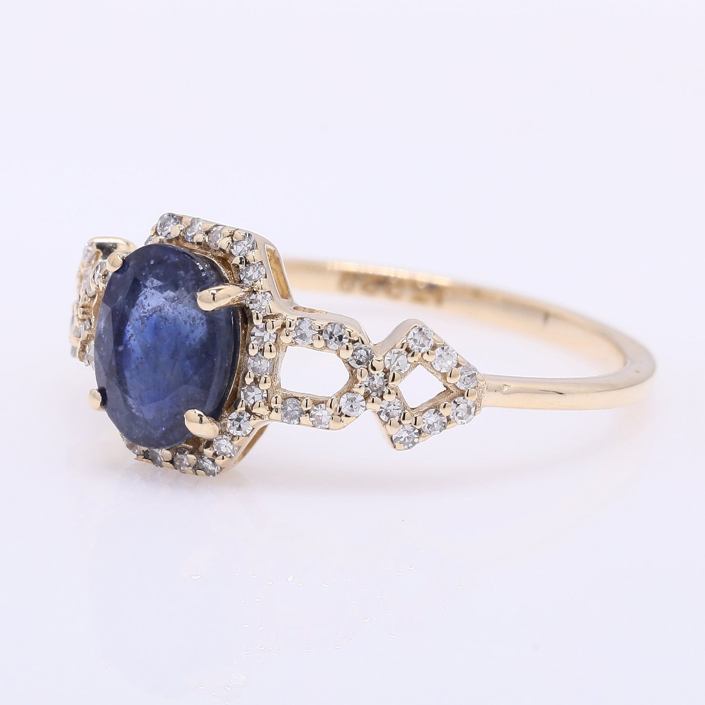 1.34 Ct Oval Mixed Cut Natural Sapphire 14K Gold Ring