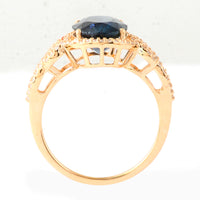 3.82 Ct Oval Mixed Cut Natural Sapphire 14K Gold Ring