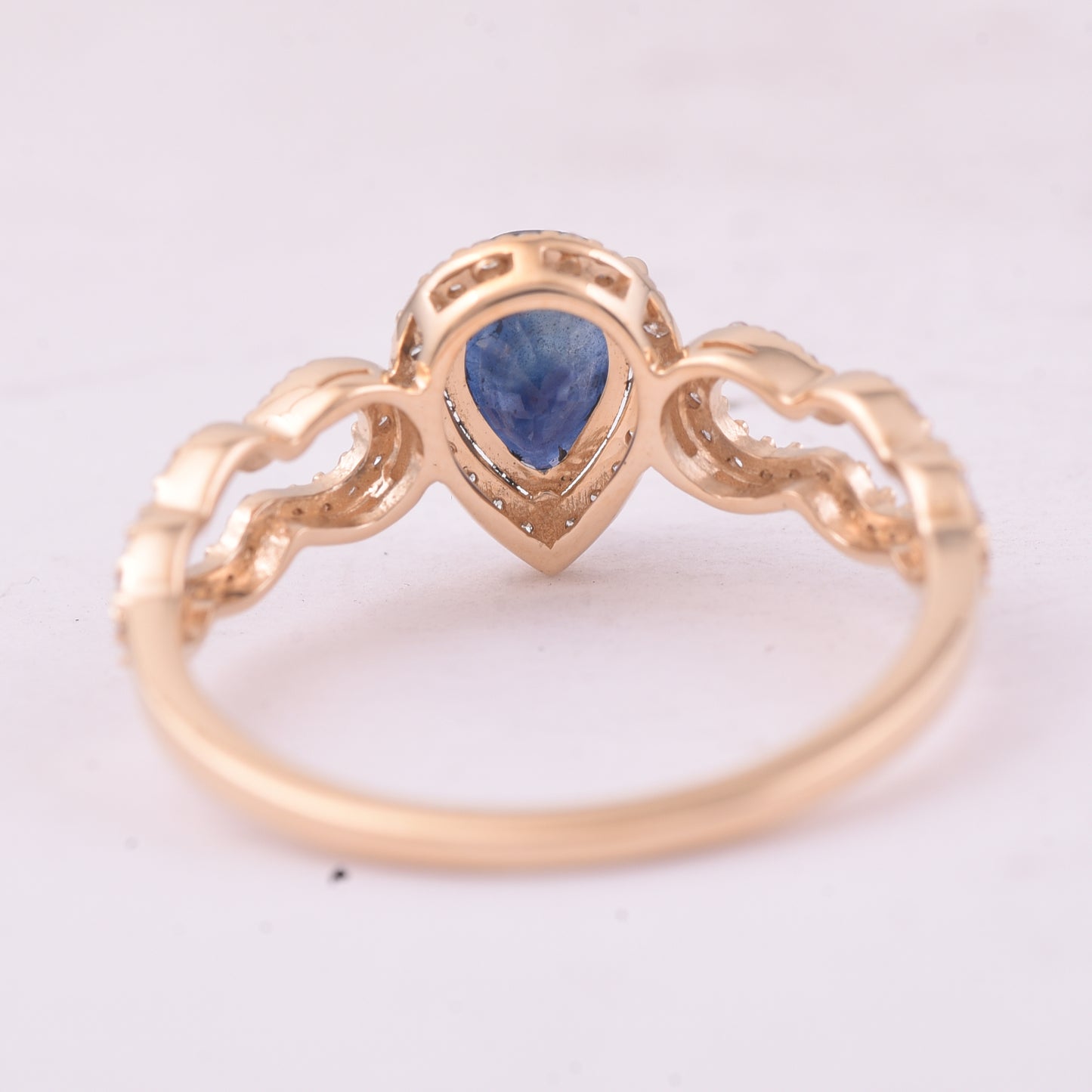 1.30 Ct Pear Mixed Cut Natural Sapphire 14K Gold Ring