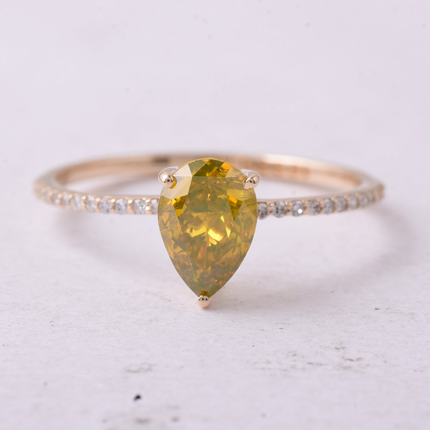 1.11 Ct Pear Yellow Diamond 14K Gold Ring