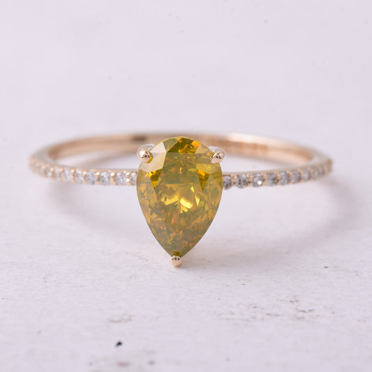 1.11 Ct Pear Yellow Diamond 14K Gold Ring