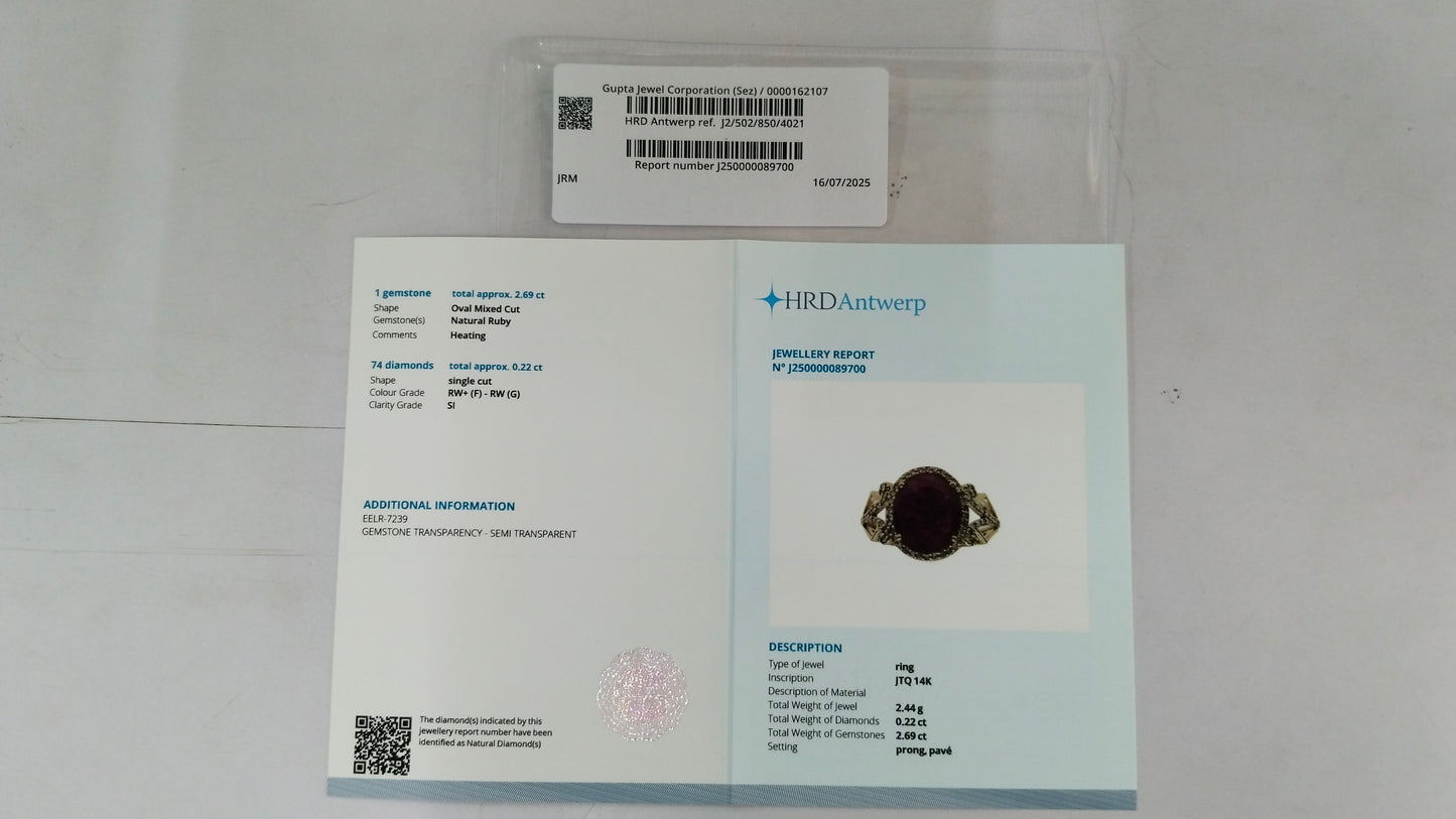 2.91 Ct Oval Mixed Cut Natural Ruby 14K Gold Ring