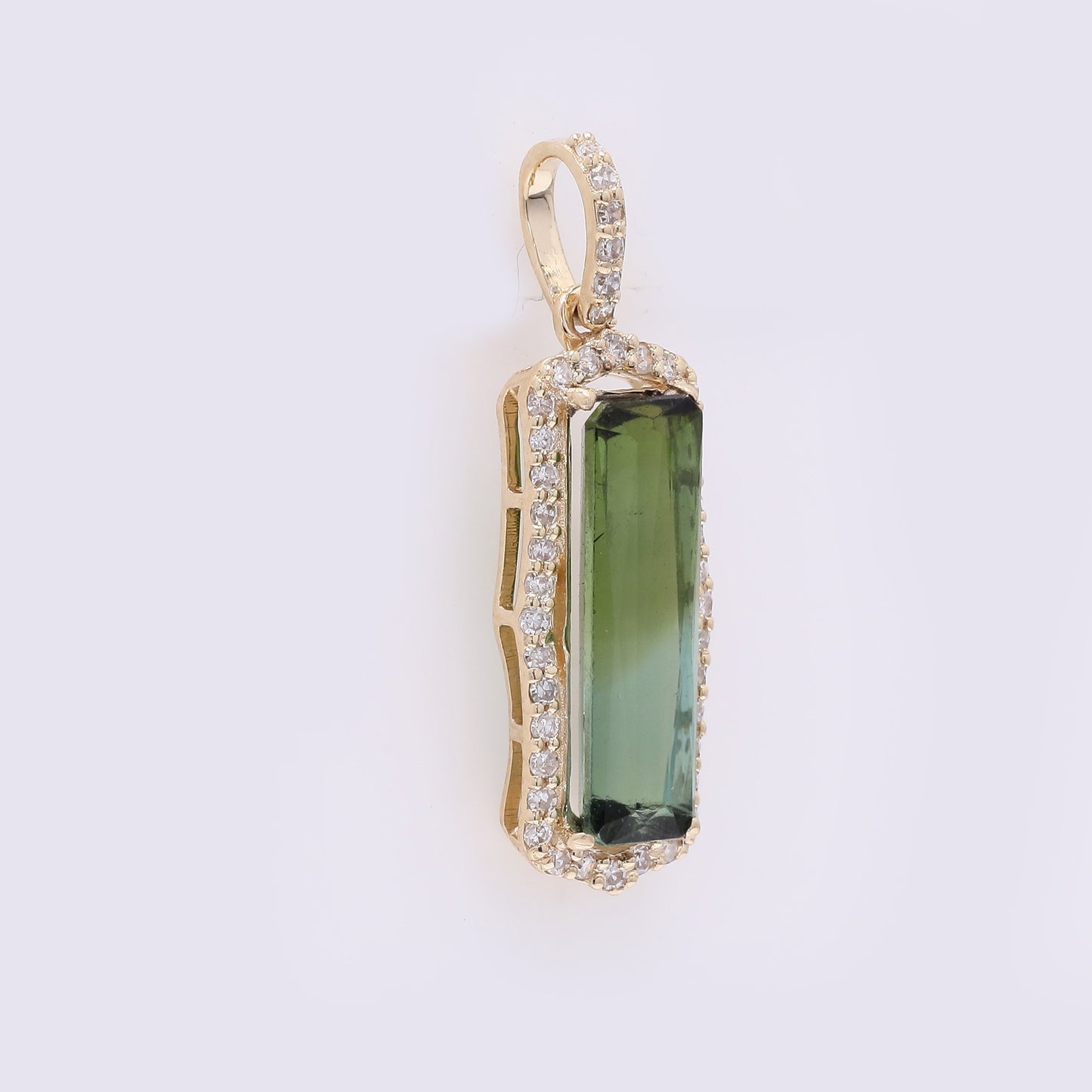 1.64 Ct Rectangle Mixed Cut Natural Tourmaline 14K Gold Pendant