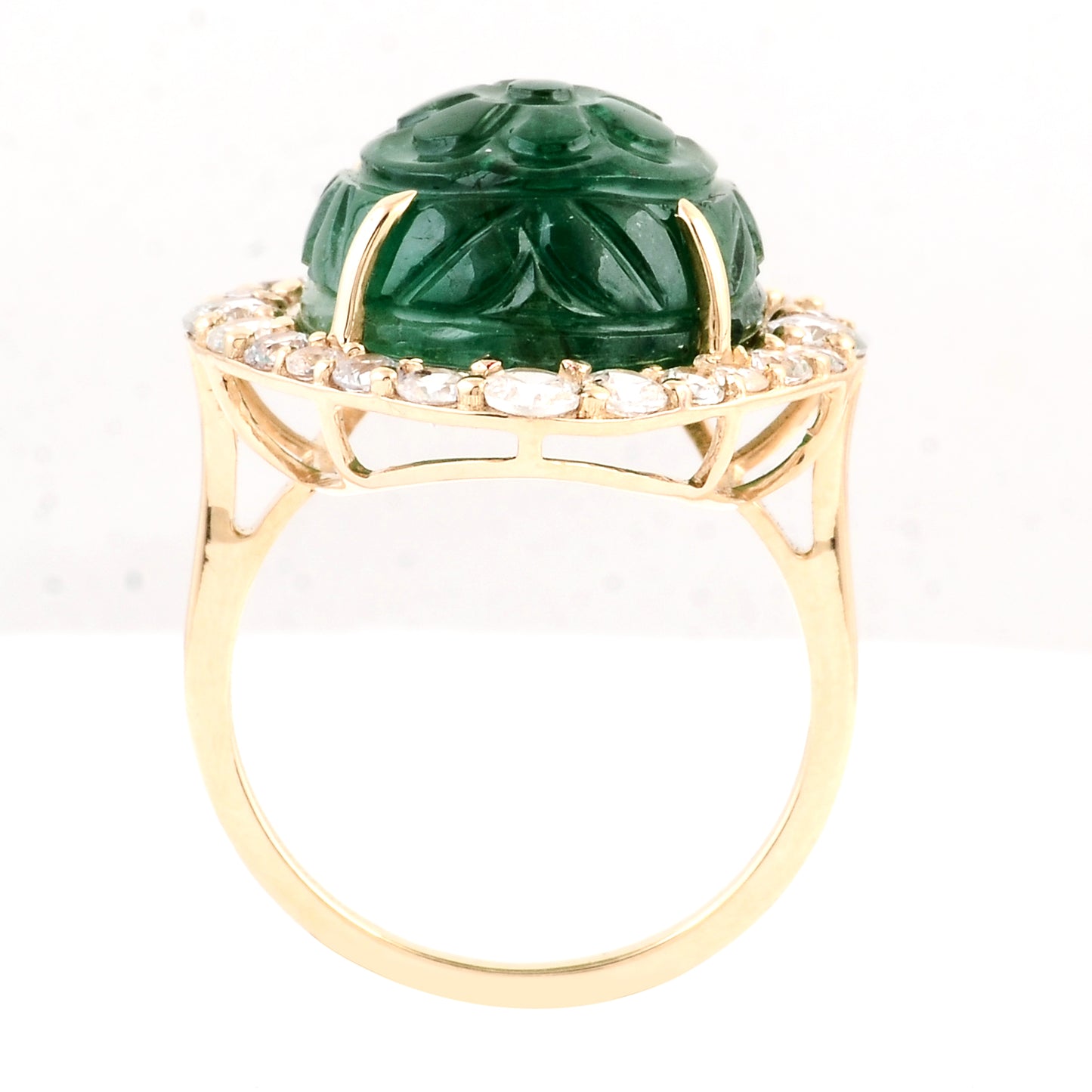 19.04 Ct Oval Carving Natural Beryl Emerald 14K Gold Ring