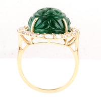19.04 Ct Oval Carving Natural Beryl Emerald 14K Gold Ring