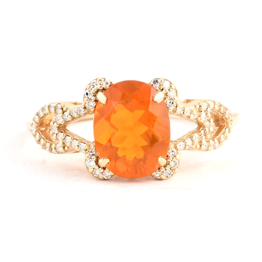 1.35 Ct Oval Mixed Cut Natural Fire Opal 14K Gold Ring