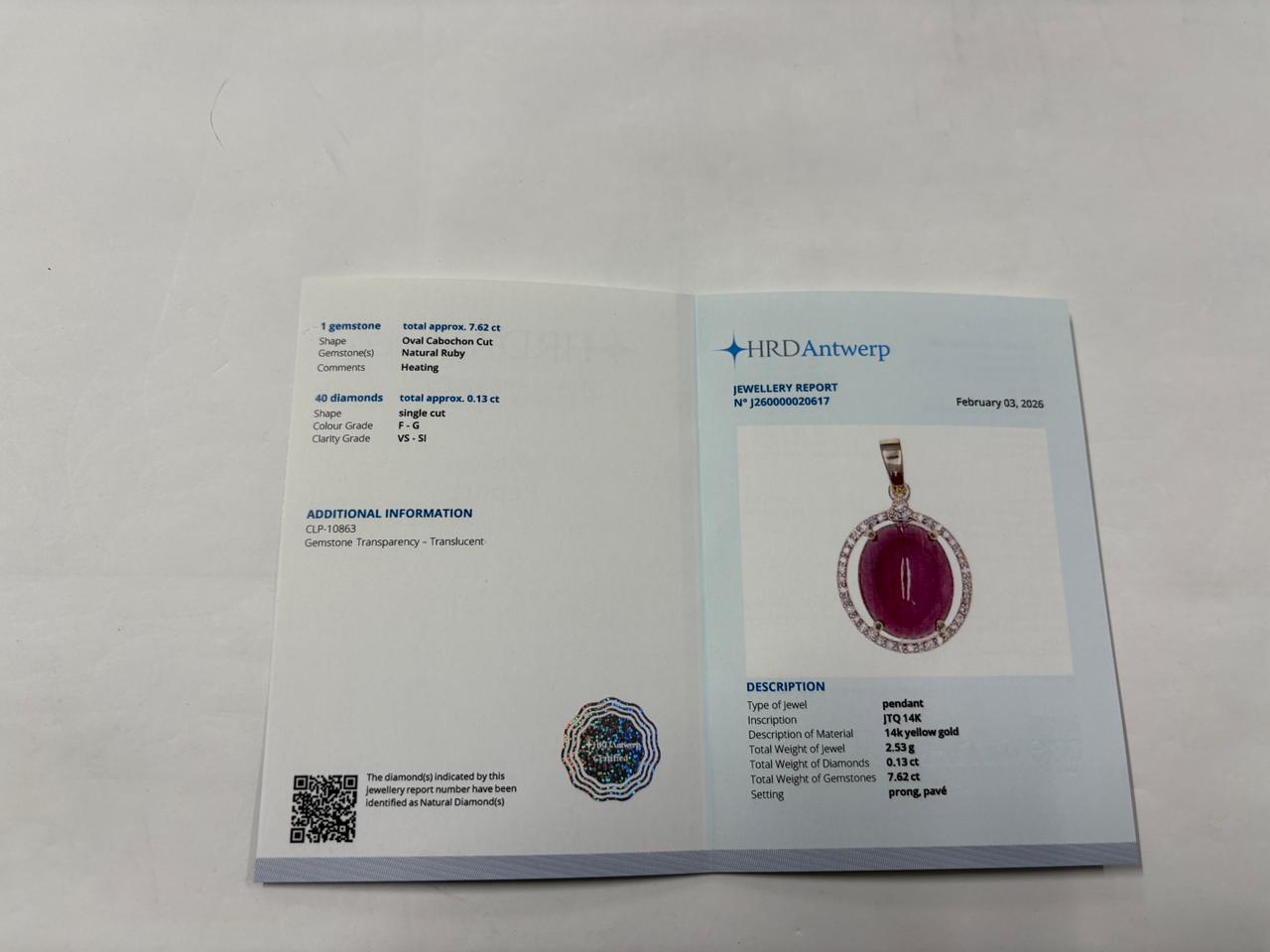 7.74 Ct Oval Cabochon Cut Natural Ruby 14K Gold Pendant