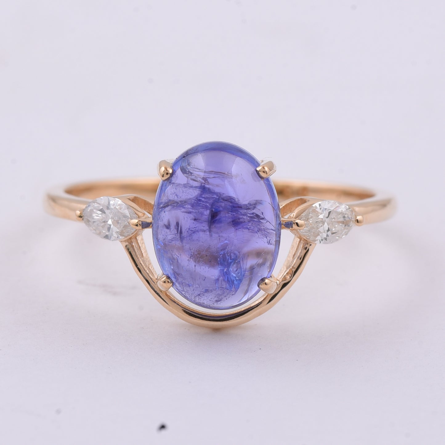 2.98 Ct Oval Cabochon Cut Natural Tanzanite 14K Gold Ring