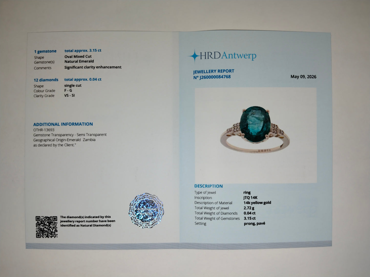 2.08 Ct Oval Mixed Cut Natural Emerald 14K Gold Ring