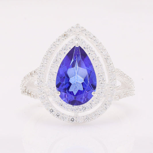 5.55 Ct Pear Tz Color Topaz 925 Silver Ring
