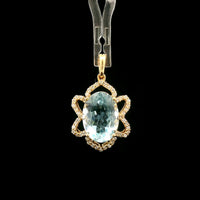 2.95 Ct Oval Mixed Cut Natural Aquamarine 14K Gold Pendant
