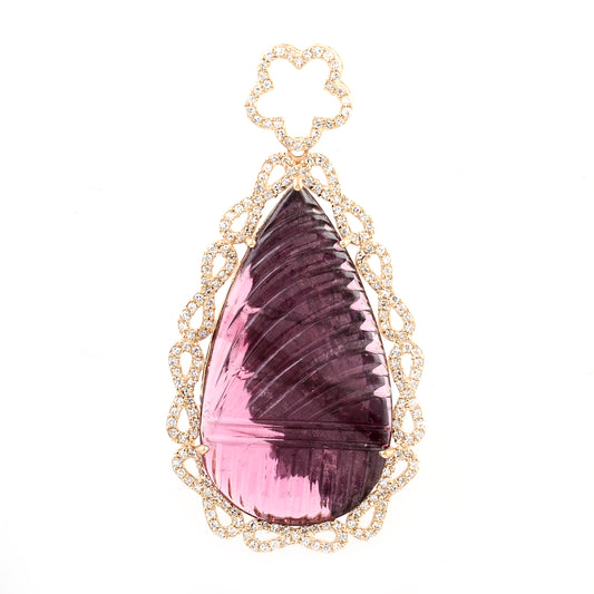 12.39 Ct Pear Carving Tourmaline 14K Gold Pendant