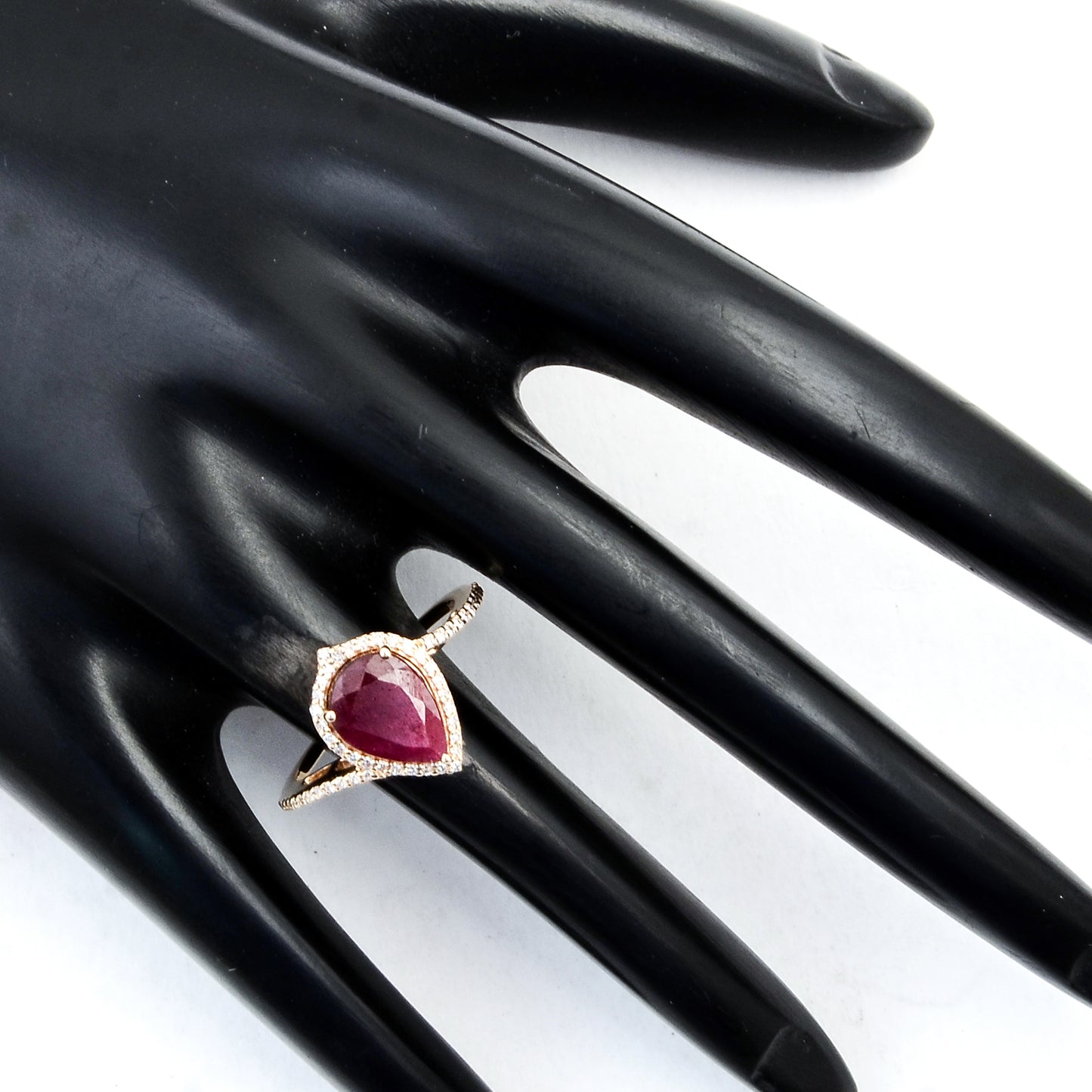 2.52 Ct Pear Mixed Cut Natural Corundum Ruby 14K Gold Ring