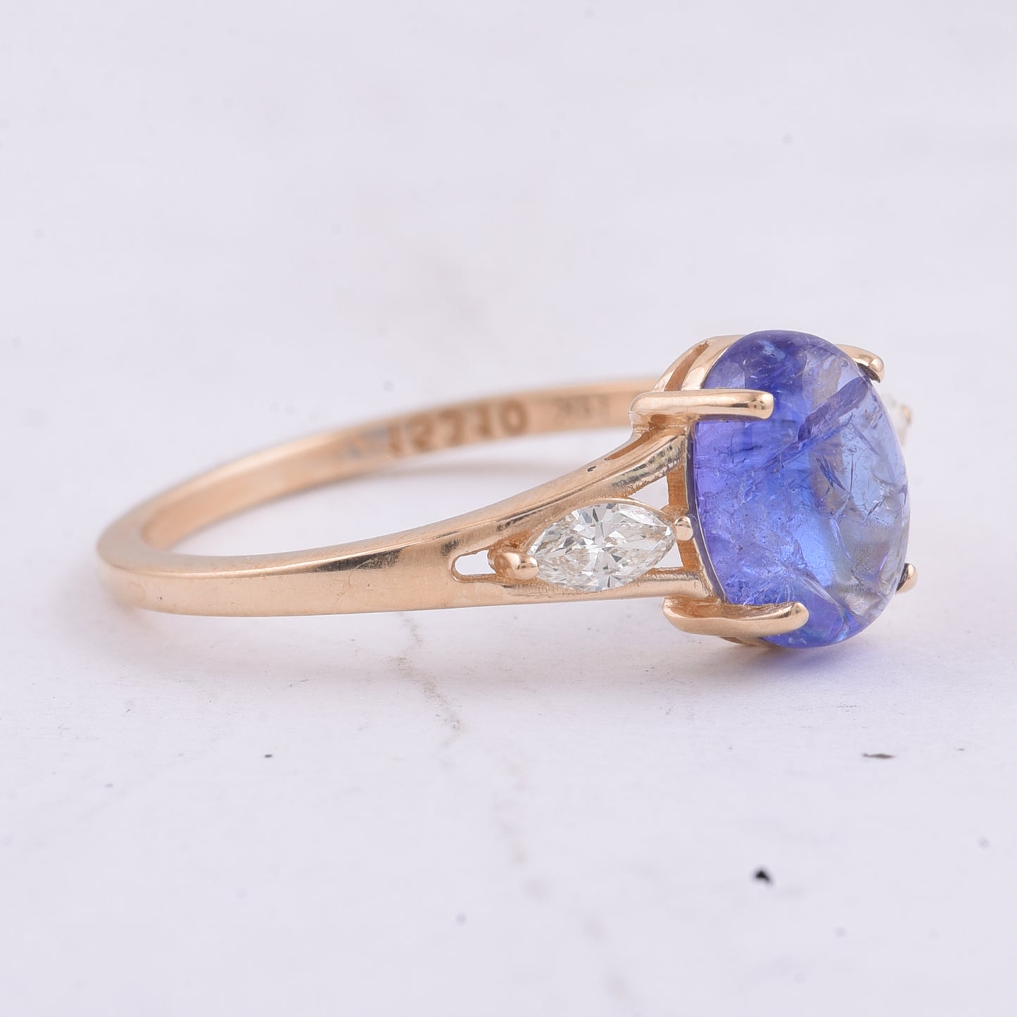 1.94 Ct Oval Cabochon Cut Natural Tanzanite 14K Gold Ring