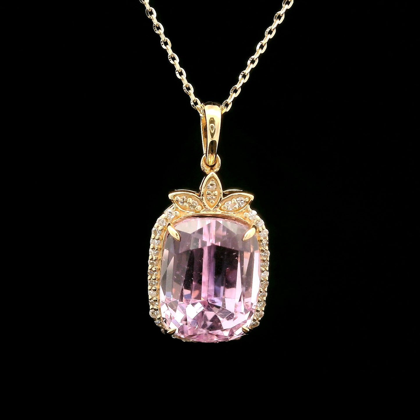 7.36 Ct Cushion Kunzite 14K Gold Pendant