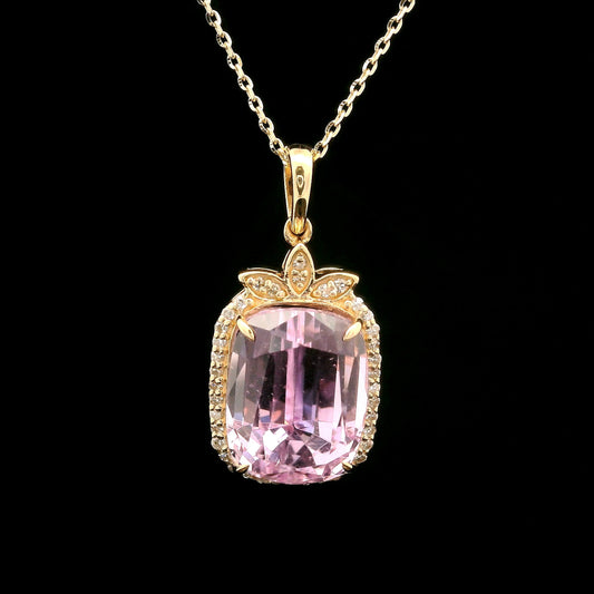 7.36 Ct Cushion Kunzite 14K Gold Pendant