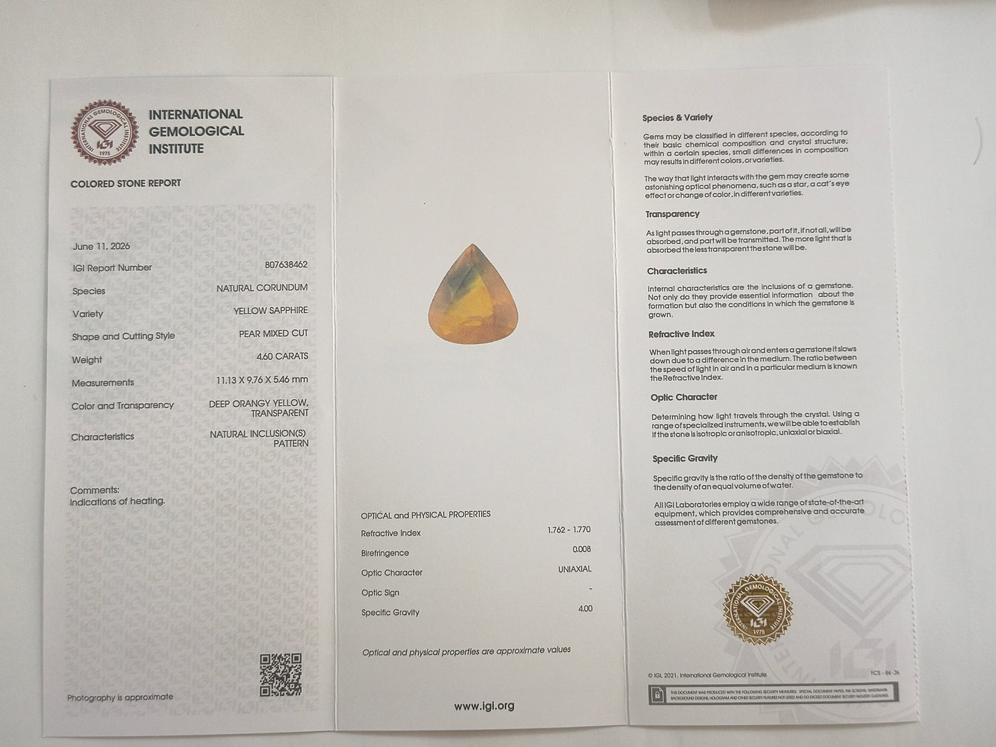 4.64 Natural Corundum Yellow Sapphire Pear Mixed Cut Gemstone