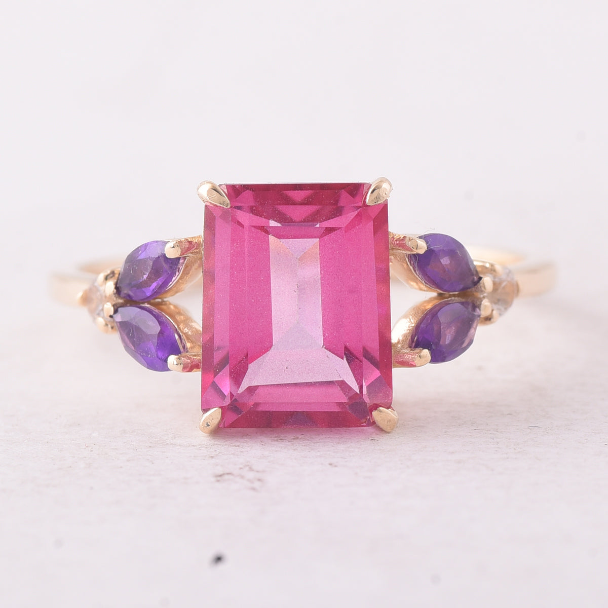 3.07 Ct Octagon Pink Topaz 9K Gold Ring