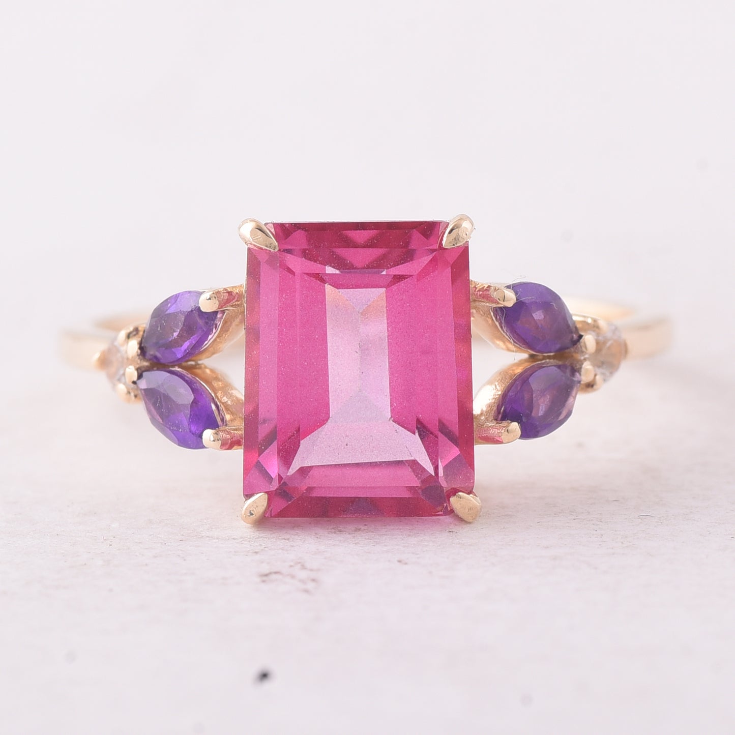 3.07 Ct Octagon Pink Topaz 9K Gold Ring