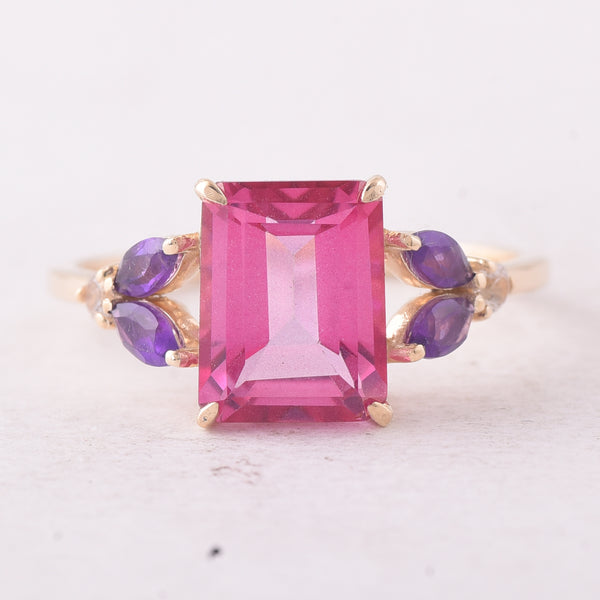 3.07 Ct Octagon Pink Topaz 9K Gold Ring