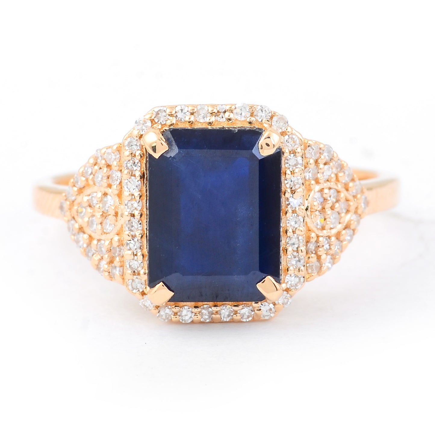 3.36 Ct Octagon Step Cut Natural Sapphire 14K Gold Ring