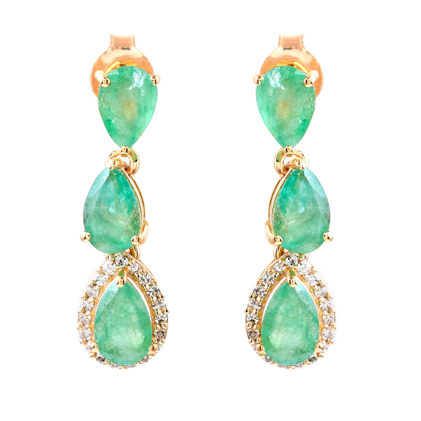 2.40 Ct Pear Mixed Cut Natural Emerald 14K Gold Earrings